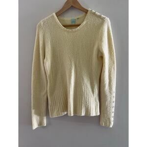 SHU SHU Soft Fuzzy Sweater Crew Neck Stretchy Silver Button Details Large JL